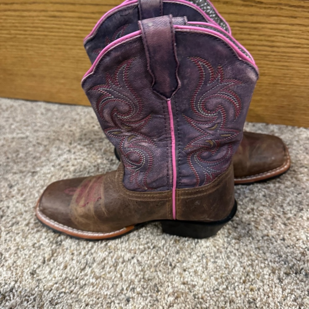 Dan Post Western Boots Leather Upper Purple & Brown Pink Stitching 13.5D